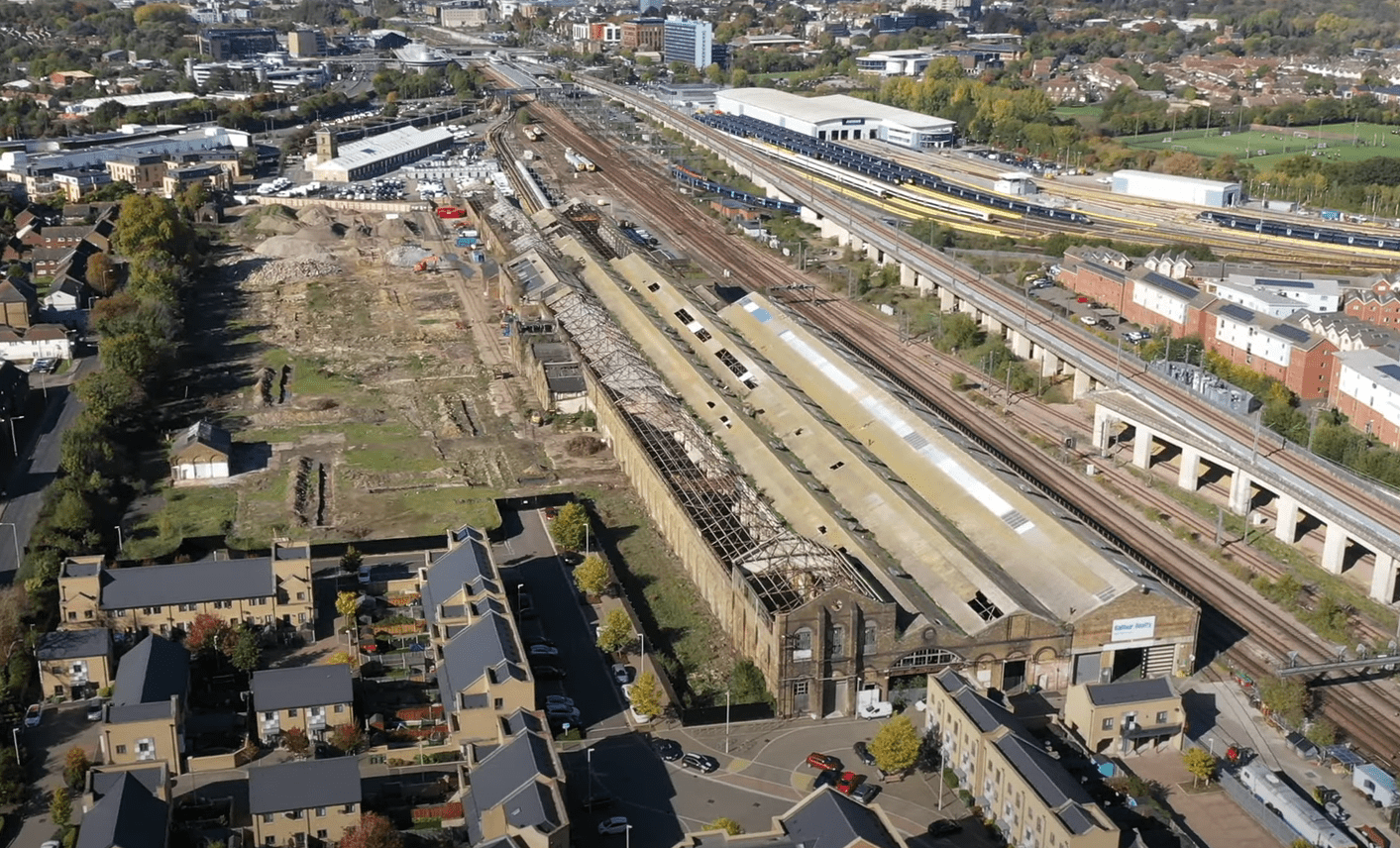 Drone flyover at Newtown Works, Ashford
